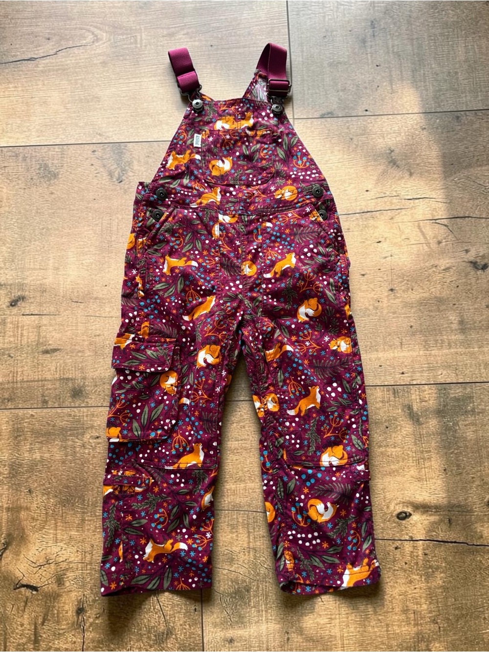 Duluth Trading Co Girls 3T Heirloom Gardening Bib Overalls Fox Woodland EUC